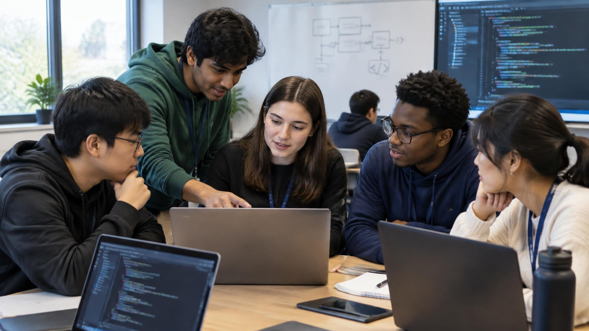 group of young programmers coding together
