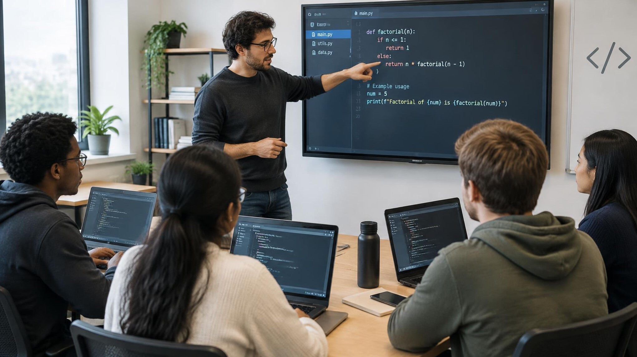 instructor teaching coding class