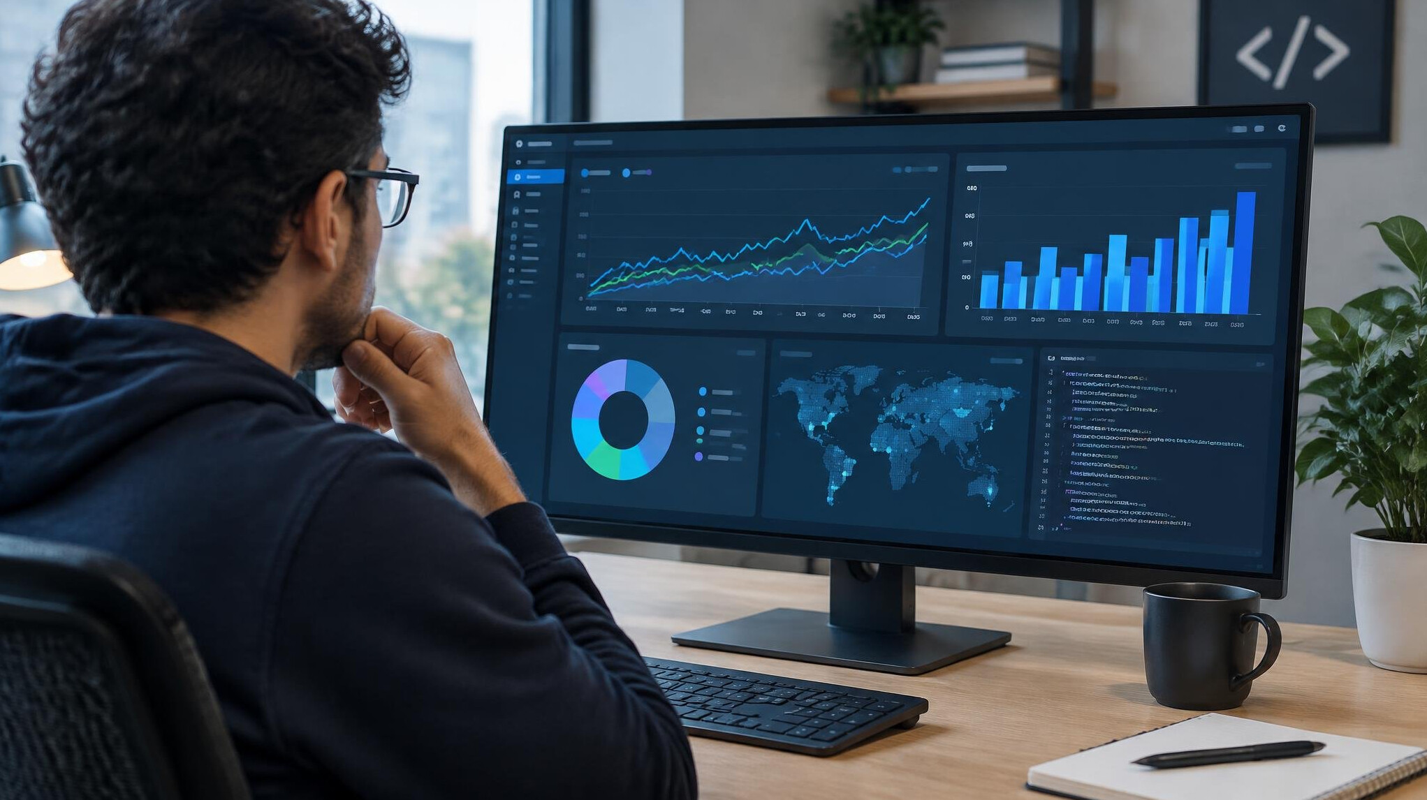 person analyzing data on computer