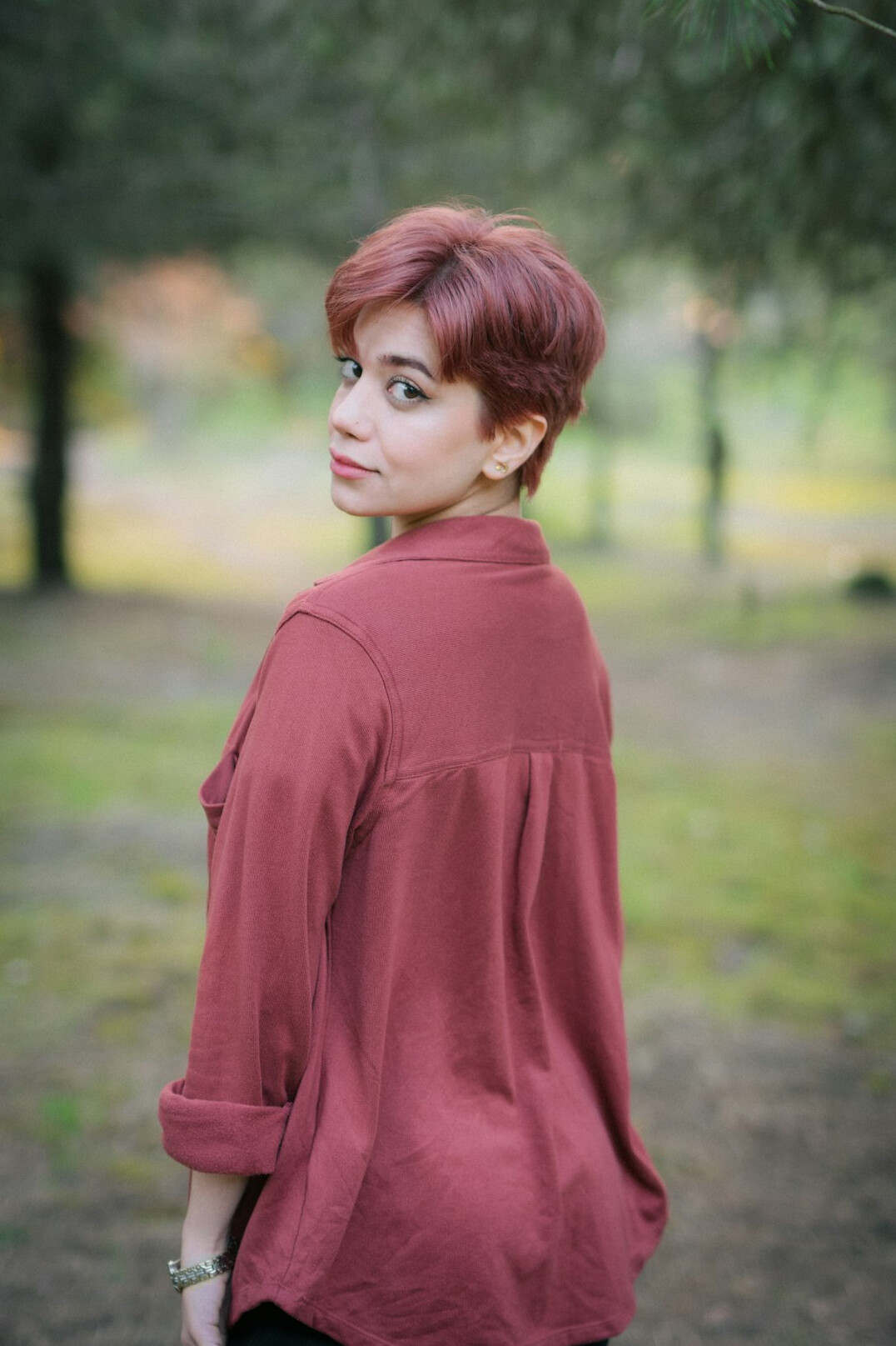 Studio portrait of a Croatian woman with short hair